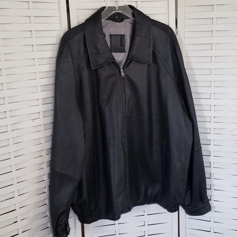 Robert Comstook Vertical black Lamb Leather Mens full zip jacket size XXL